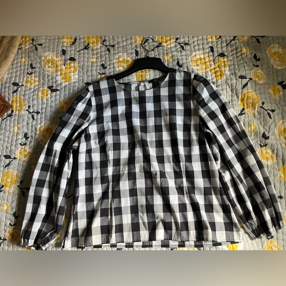 J Crew Black and White Check Cotton Blouse size 14